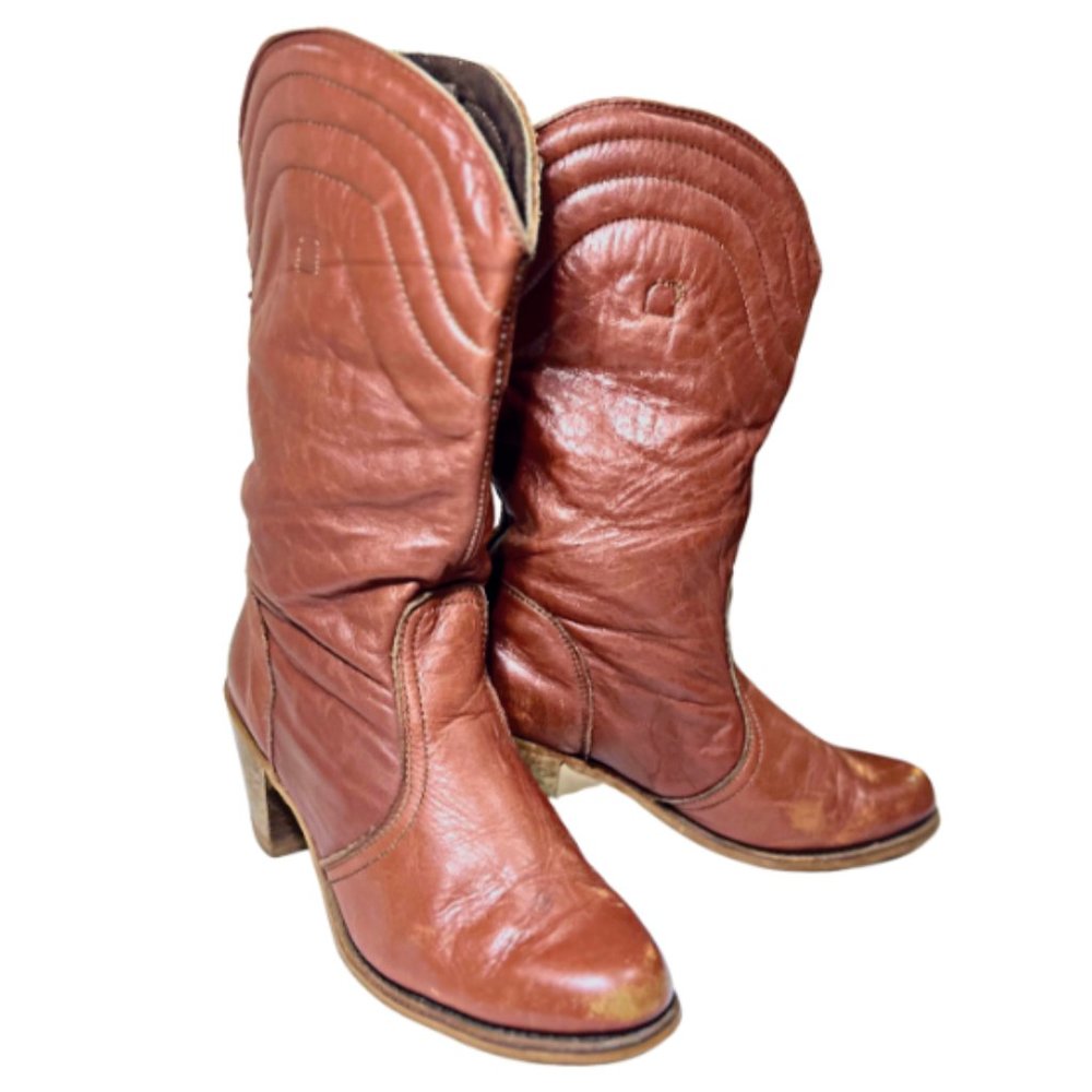 Vintage Dexter Brown Leather Cowboy Boots USA Made Western Women's Size 8
